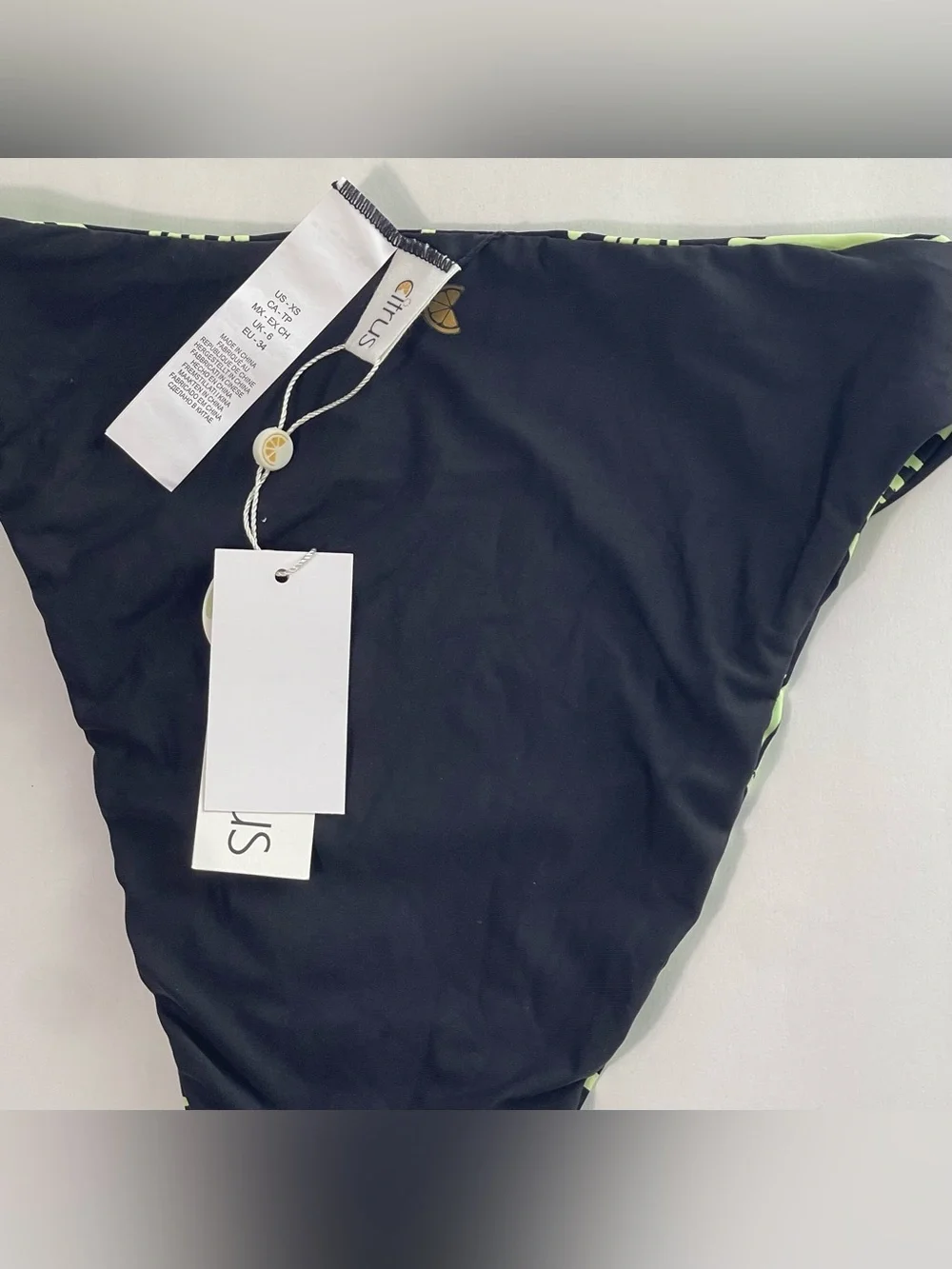 CITRUS WOMEN’S High-Cut Palm-Print Bikini Bottom - Black & Lime NWT